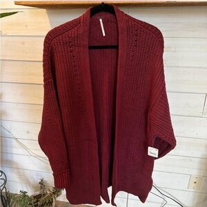 Free People Deep Burgundy Knit Open Front Cardigan